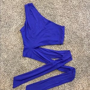 One Shoulder Blue Crop Top with a Tie Around